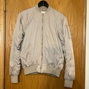 Tan zip up jacket gold buttons and zipper